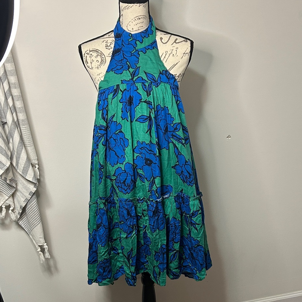 Vici Blue and Green Floral Mini Dress size small